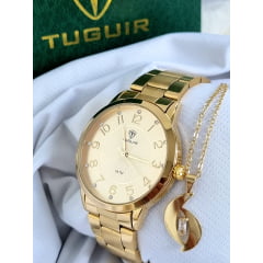 Kit Relógio + Semijoia Feminino Tuguir Dourado TG35103