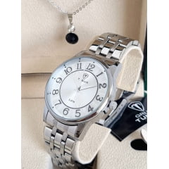 Relógio Feminino Prata Tuguir mais colar TG35108 Relógio Feminino Prata Tuguir mais colar TG35108
