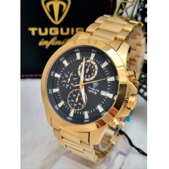 Relógio Masculino Banhado a ouro em Aço Inox Cronógrafo Tuguir TGI37034