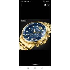 Relógio Masculino Dourado Megir Dial Azul