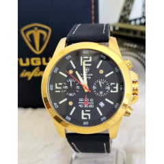 Relógio Masculino em Aço Pulseira em Couro Cronógrafo Tuguir TGI37036