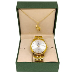 Relógio Tuguir Feminino Dourado Kit TG35105
