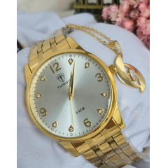 Relógio Tuguir Feminino Dourado Kit TG35105 Relógio Tuguir Feminino Dourado Kit TG35105