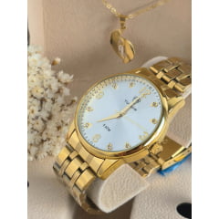 Relógio Tuguir Feminino Dourado Kit TG35105 Relógio Tuguir Feminino Dourado Kit TG35105