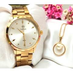 Kit Relógio Feminino Tuguir Dourado TG35028