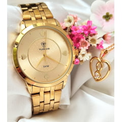 Kit Relógio Feminino Tuguir Dourado TG35016