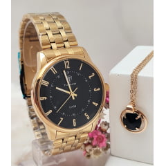 Kit Relógio Feminino Tuguir Dourado TG30234