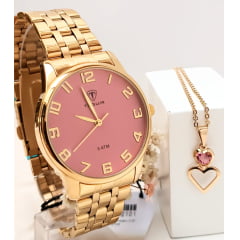 Kit Relógio Feminino Tuguir Dourado TG30242