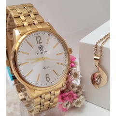 Kit Relógio Feminino Tuguir Dourado TG30245