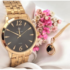 Kit Relógio Feminino Tuguir Dourado TG35007