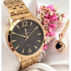 Kit Relógio Feminino Tuguir Dourado TG35007