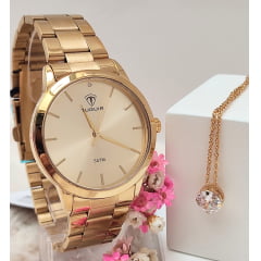 Kit Relógio Feminino Tuguir Dourado TG35011