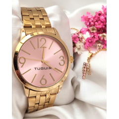 Kit Relógio Feminino Tuguir Dourado TG35033