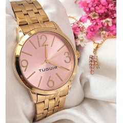 Kit Relógio Feminino Tuguir Dourado TG35033