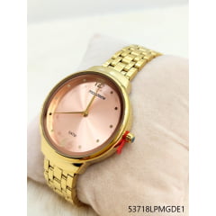 Relógio Feminino Dourado Fundo Rosa 