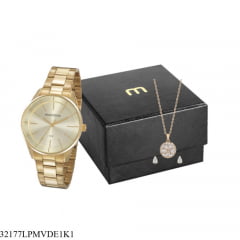 Relógio Mondaine Feminino Dourado + Colar e Brinco 