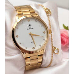 Kit Relógio Feminino Tuguir Dourado TG35002
