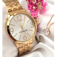 Kit Relógio Feminino Tuguir Dourado TG35014