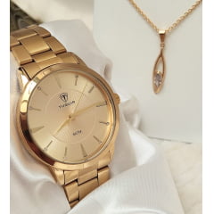 Kit Relógio Feminino Tuguir Dourado TG35023