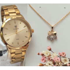Kit Relógio Feminino Tuguir Dourado TG35027