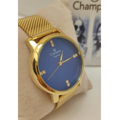 Relógio Champion Feminino Dourado Fundo Azul CN24388A