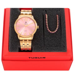 Kit Relógio Feminino Tuguir Dourado TG35018