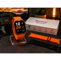 Relógio Smartwatch S11 Microwear laranjado 3 pulseiras