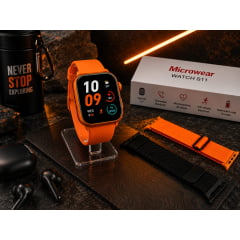Relógio Smartwatch S11 Microwear laranjado 3 pulseiras